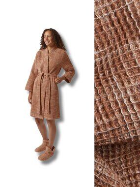 Parachute Terra Waffle Robe M 100% Turkish Cotton Cozy Lounge Knit Rust Brown